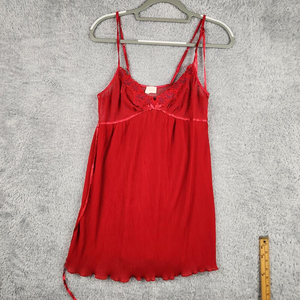 Vintage Flora Babydoll Gown Womens Medium Red Mesh Lace Floral Romantic 90s Y2k